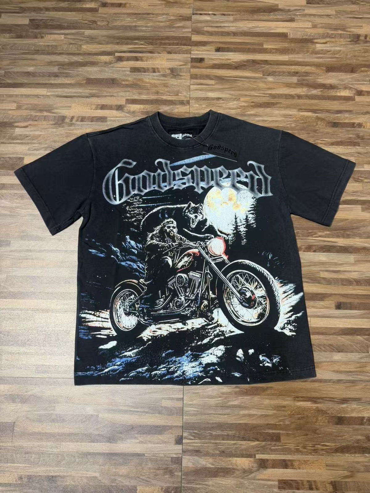 Godspeed Motorcycle Wolf Moon Graphic T-Shirt ¡ª front