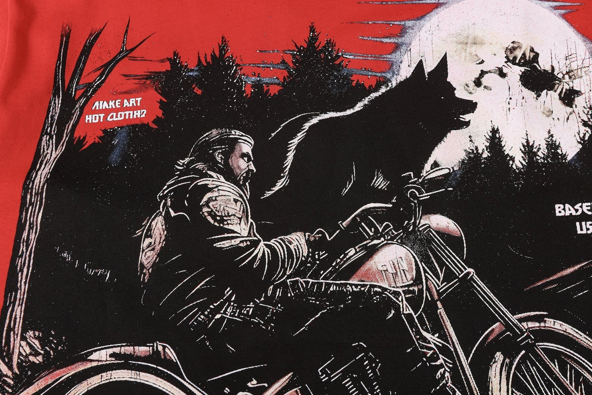 Godspeed Motorcycle Wolf Moon Graphic T-Shirt ¡ª detail