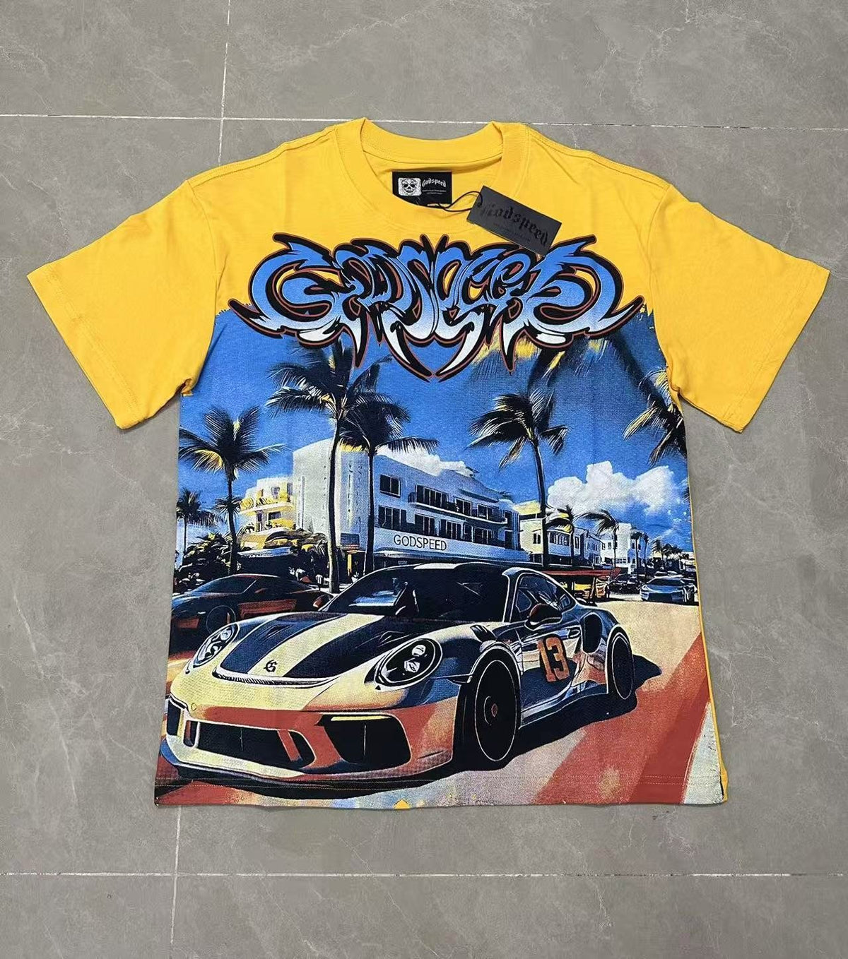 Godspeed Eye Sun Car Palm Graphic T-Shirt ¡ª front