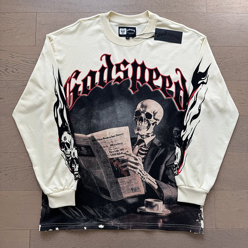 Godspeed Black Monday Skeleton Newspaper Long-Sleeve T-Shirt ¡ª front