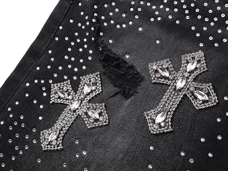 Purple Brand Rhinestone Cross Denim Shorts ¡ª detail