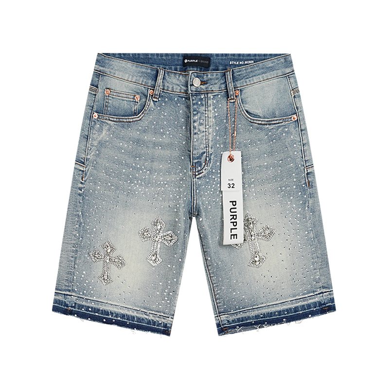 Purple Brand Rhinestone Cross Denim Shorts ¡ª hero