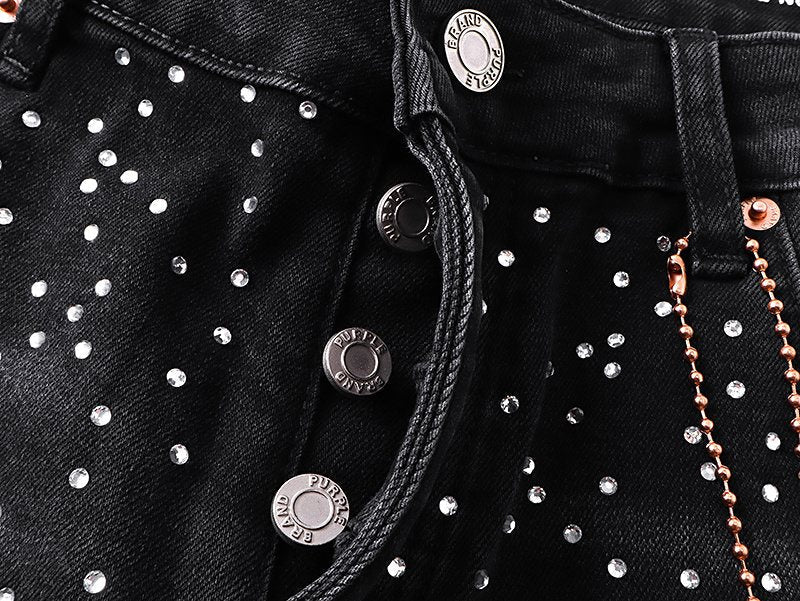 Purple Brand Rhinestone Cross Denim Shorts ¡ª detail