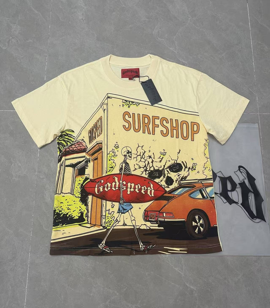 Godspeed Surfshop Street Scene Graphic T-Shirt ¡ª front