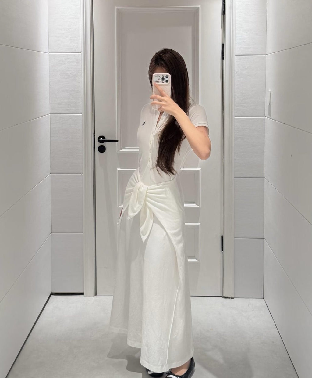 Test2-Ralph Lauren White Tie-Waist Polo Dress ¡ª model