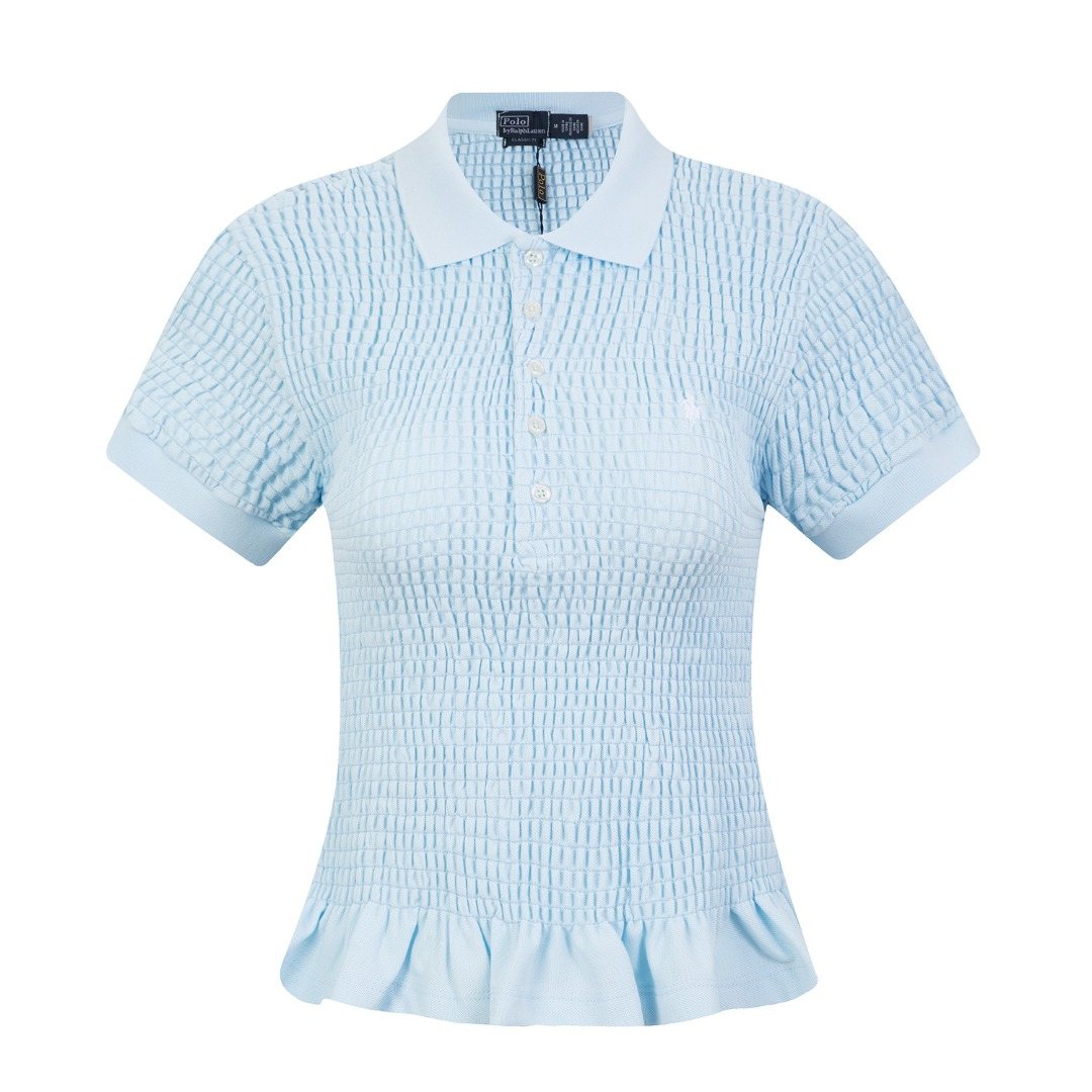 Test2-Ralph Lauren Ruffled-Hem Piqu¨¦ Polo Top ¡ª front
