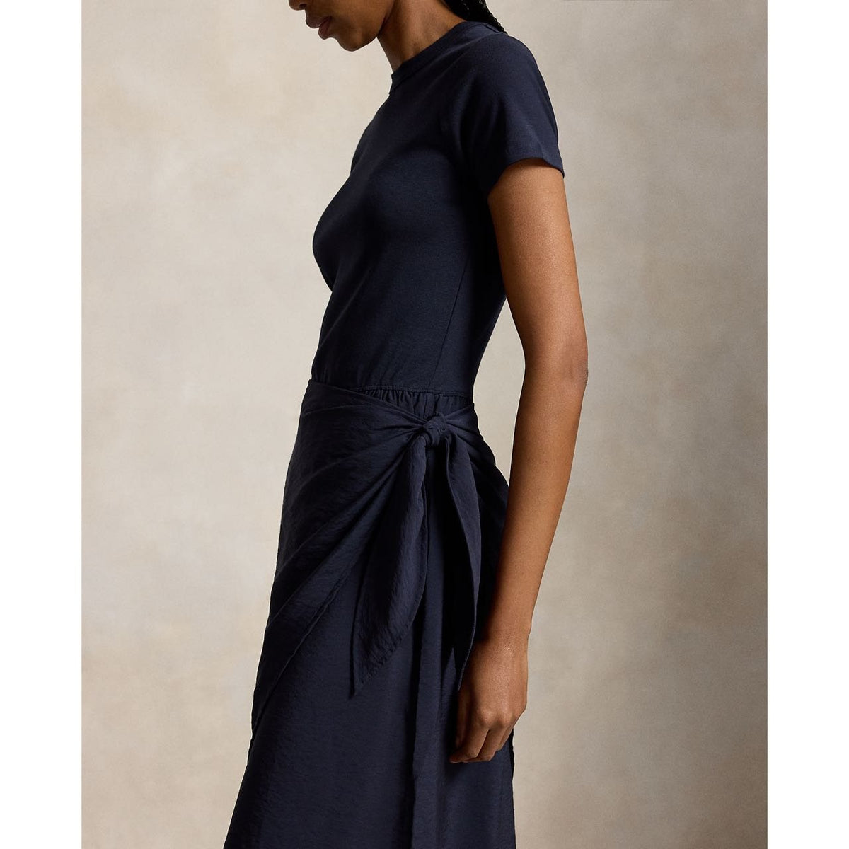 Test2-Ralph Lauren Short-Sleeve Faux-Wrap Tie Midi Dress ¡ª detail