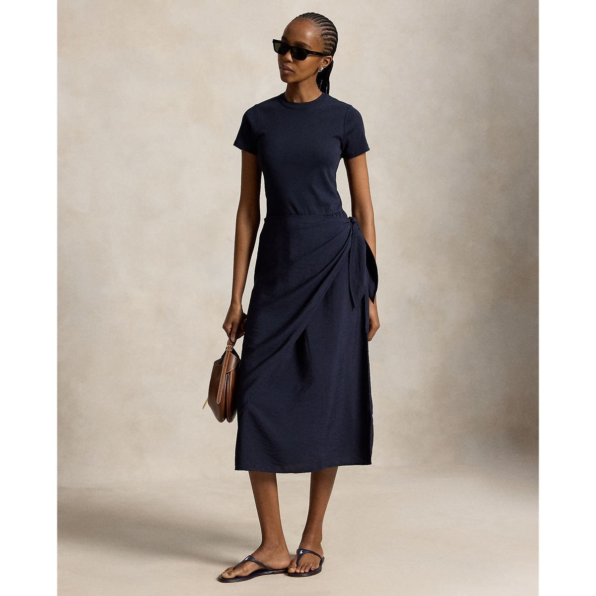 Test2-Ralph Lauren Short-Sleeve Faux-Wrap Tie Midi Dress ¡ª hero